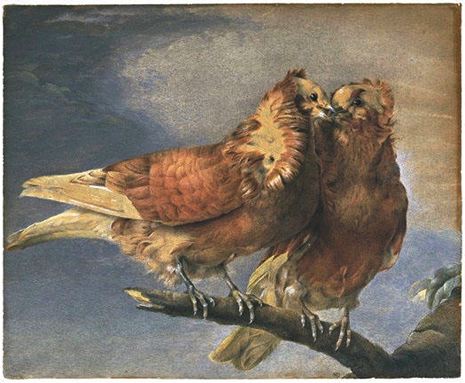 Dos palomas en una rama de un árbol - Marie-Thérèse Reboul